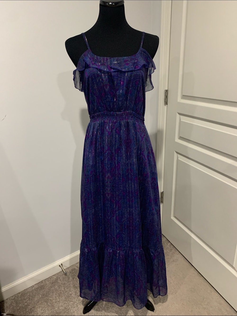Express Purple & Navy Printed Maxi Dress